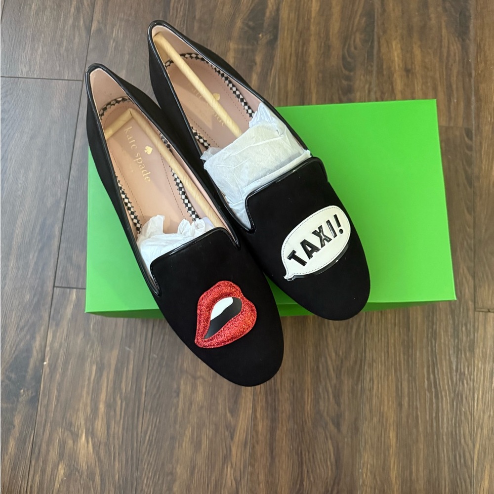 Kate Spade Black and Red Flats with Embroidered Details